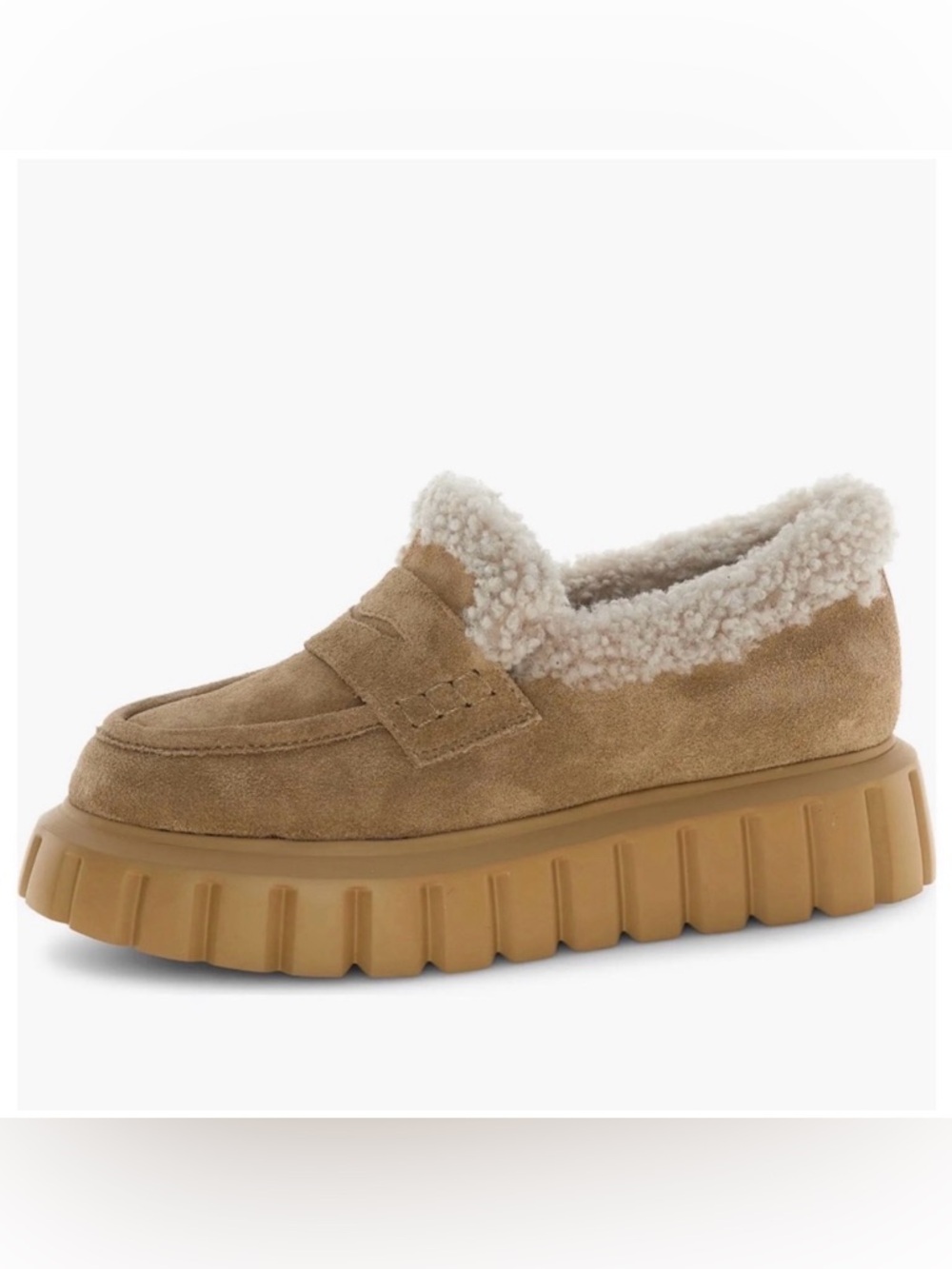 NWT VOILE BLANCHE Grenelle Mok Genuine Shearling Platform Loafer in Brown